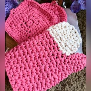 Pink and Cream Crochet Oven Mitt
